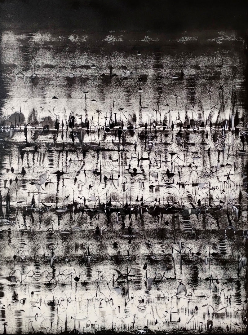 Lyrical Symphony' abstract acrylic-ink painting by artist Hemant Dhane, 40x30 inch, on canvas
