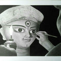 Religious graphite drawing titled 'Maa durga eye drawing moment', 12x17 inches, by artist Arindam Paul on Paper