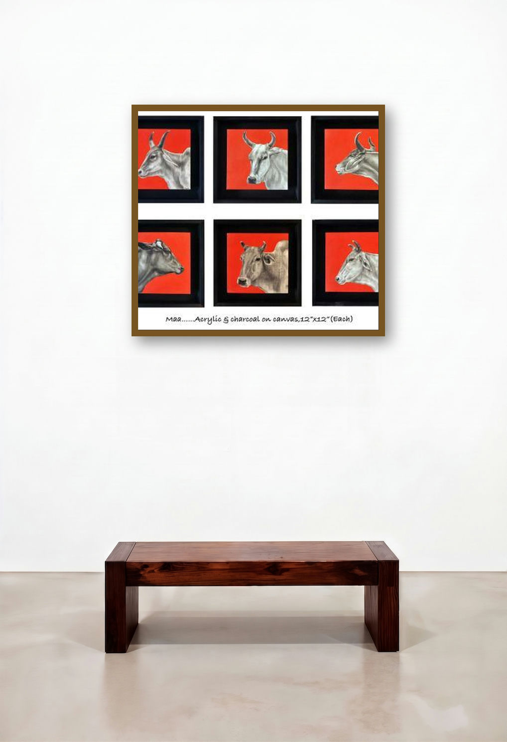 Maa (Mother) by artist Rohit Sharma displayed in a Japandi Hallway