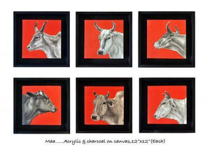 Maa (Mother) by Rohit Sharma, Original Acrylic Figurative Painting on Canvas, X-Small Square Wall Art
