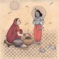 Religious mixed media painting titled 'Maa Yashoda And Krishna 2', 8x7 inches, by artist Mahaveer Swami on Handmade Paper