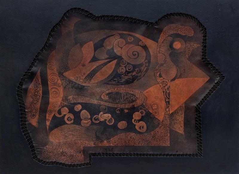 Abstract mixed media painting titled 'Machurity 6', 36x48 inches, by artist Sudip Hazra on Plywood