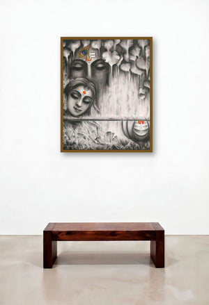 Madanmohini (Monochromatic Union) by artist Rakhi Baid displayed in a Traditional Bedroom