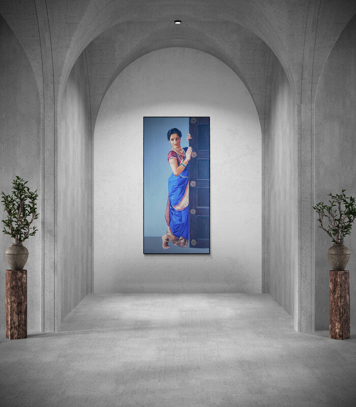 In-situ view of Vinayak Takalkar's 'Madhurima (A Dancer's Elegance)' painting in a room
