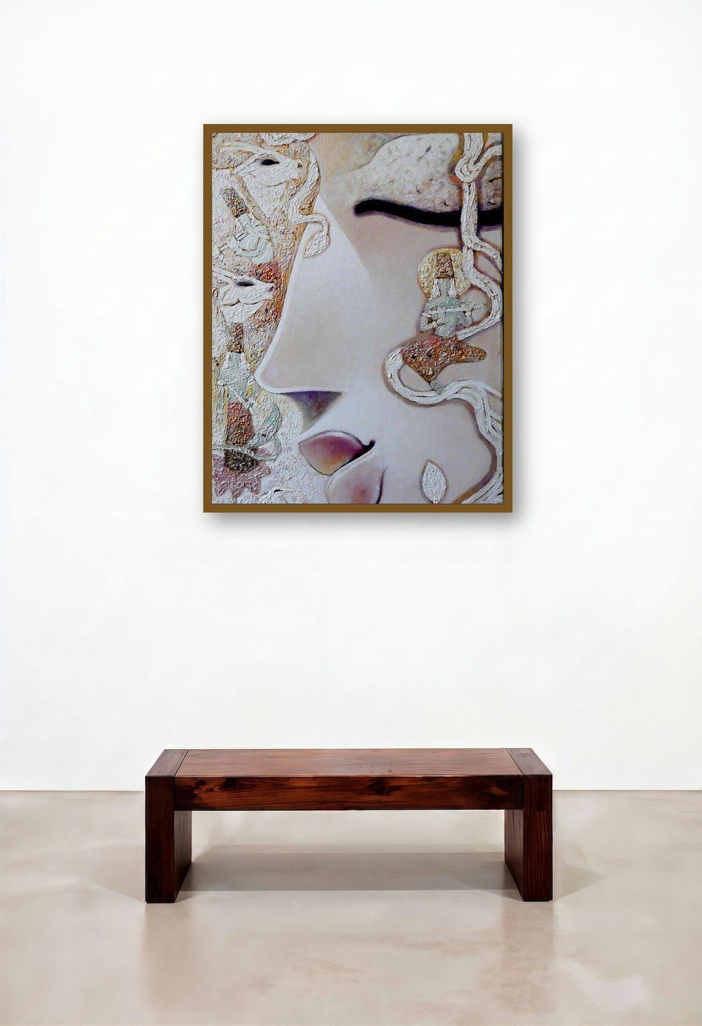 Madhusudan (Veiled Beauty) by artist Subrata Ghosh displayed in a Mid-Century Modern Home Office