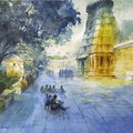 Madurai Meenakshi Amman Temple' religious watercolor painting by artist Sankara Babu, 11x17 inch, on paper