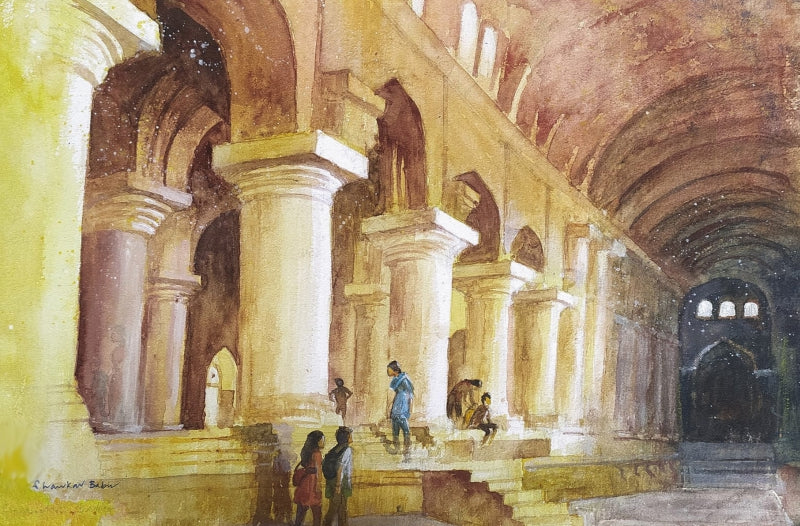 Madurai Naikar Mahal' religious watercolor painting by artist Sankara Babu, 11x17 inch, on paper