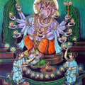 Religious mixed media painting titled 'Maha Ganpati', 24x22 inches, by artist Anand Sonar on Handmade Paper