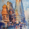 Religious watercolor painting titled 'Mahadwara', 22x15 inches, by artist Jitendra Divte on Paper
