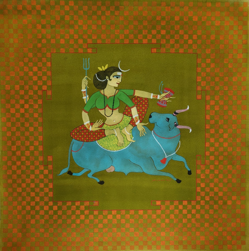 'Mahagauri' religious mixed-media painting by artist Yojana Dehankar, 22x22 inch, on paper