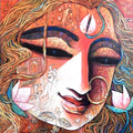 Mahamaya 2' religious mixed-media painting by artist Subrata Ghosh, 30x30 inch, on canvas