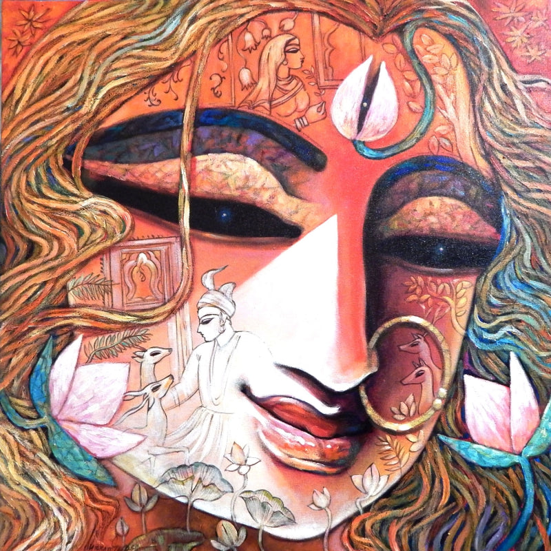 Mahamaya 2' religious mixed-media painting by artist Subrata Ghosh, 30x30 inch, on canvas