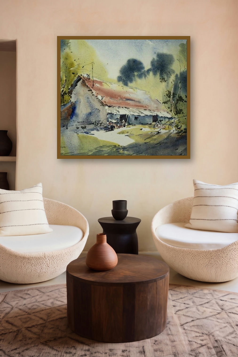Maharajbagh Hut (Rustic Abode) by artist Ghanshyam Dongarwar displayed in a Luxury gallery