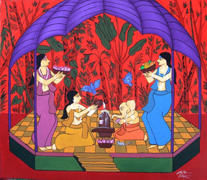 Mahashivratri (Divine Offering) by Chetan Katigar, Original Acrylic Figurative Painting on Canvas, Large Horizontal Wall Art