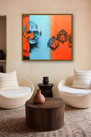 Mahatma Gandhi by artist Kriti K C Saxena displayed in a Curated gallery