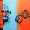 Figurative acrylic painting titled 'Mahatma Gandhi', 23x32 inches, by artist Kriti K.C. Saxena on Canvas