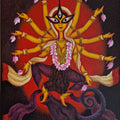 'Mahisasuramardini' religious mixed-media painting by artist Uttam Bhattacharya, 24x18 inch, on canvas