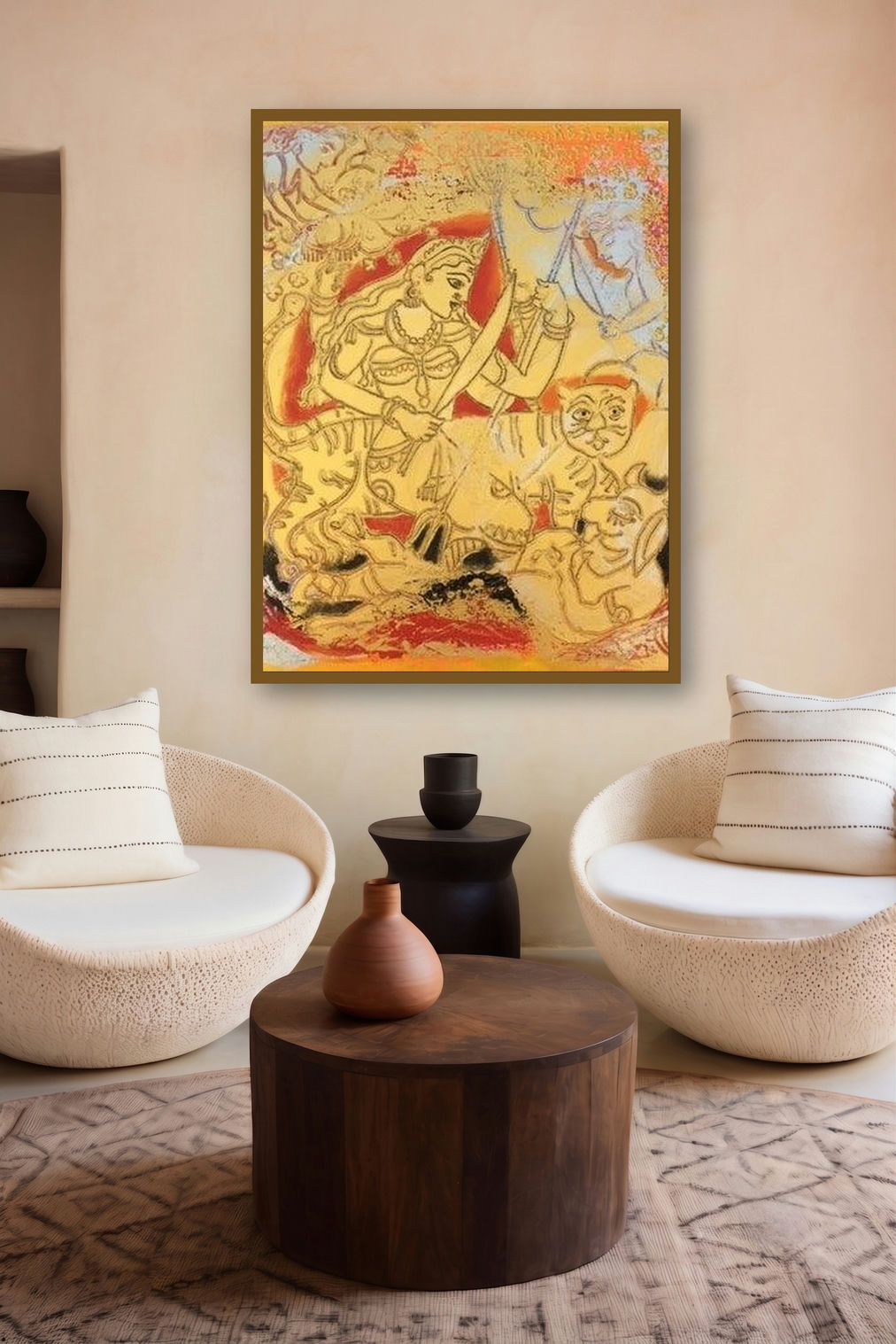 Mahishasuramardini (Durga Painting) by artist Anjani Reddy displayed in a Curated gallery