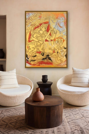Mahishasuramardini (Durga Painting) by artist Anjani Reddy displayed in a Curated gallery
