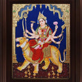 Religious tanjore traditional art titled 'Mahishasuramardini Tanjore Painting', 24x18 inches, by artist Myangadi Tanjore on Plywood