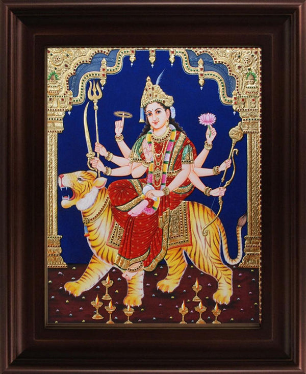 Mahishasuramardini Tanjore Painting Traditional Art by Myangadi | ArtZolo.com