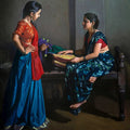 Maitrin' figurative oil painting by artist Mahesh Soundatte, 48x38 inch, on linen