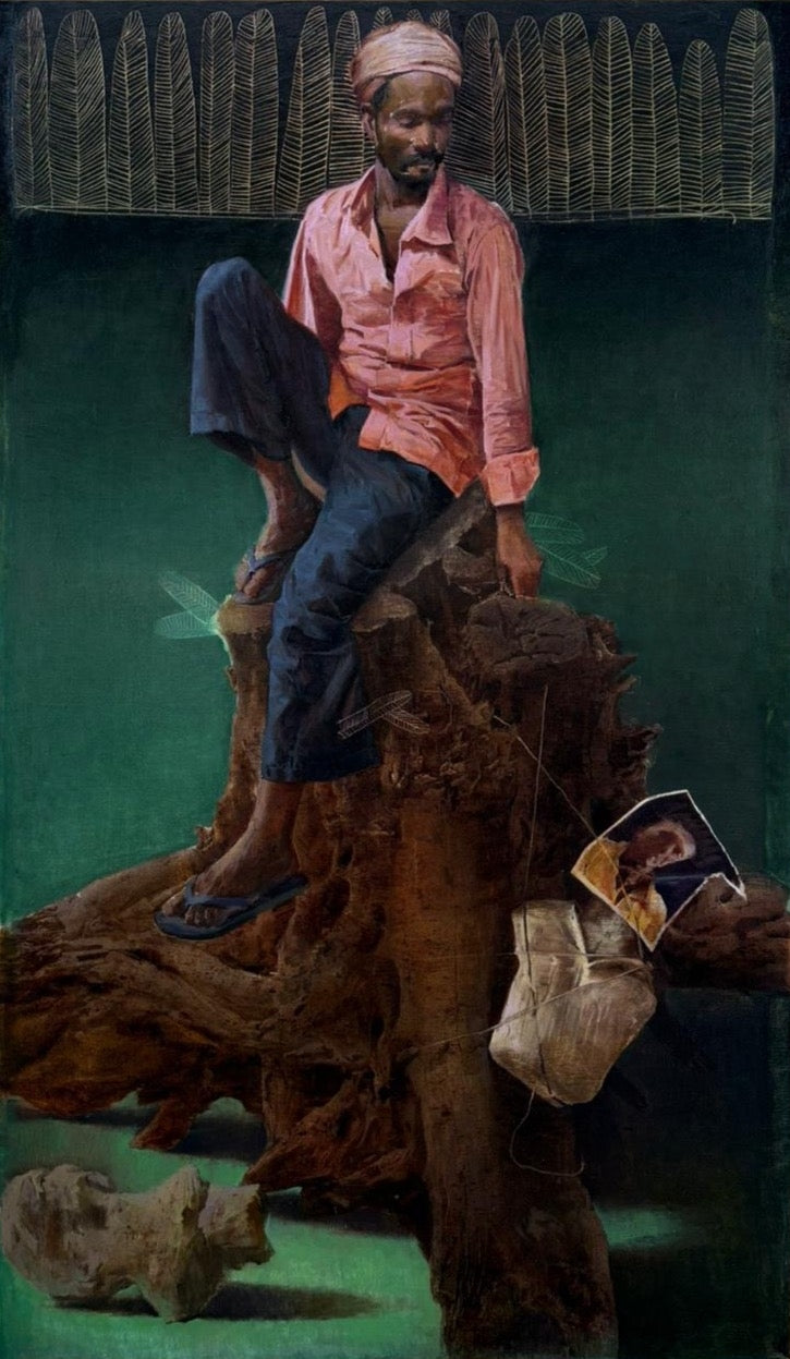 Man 2' figurative oil painting by artist Ajit Raut, 60x36 inch, on canvas