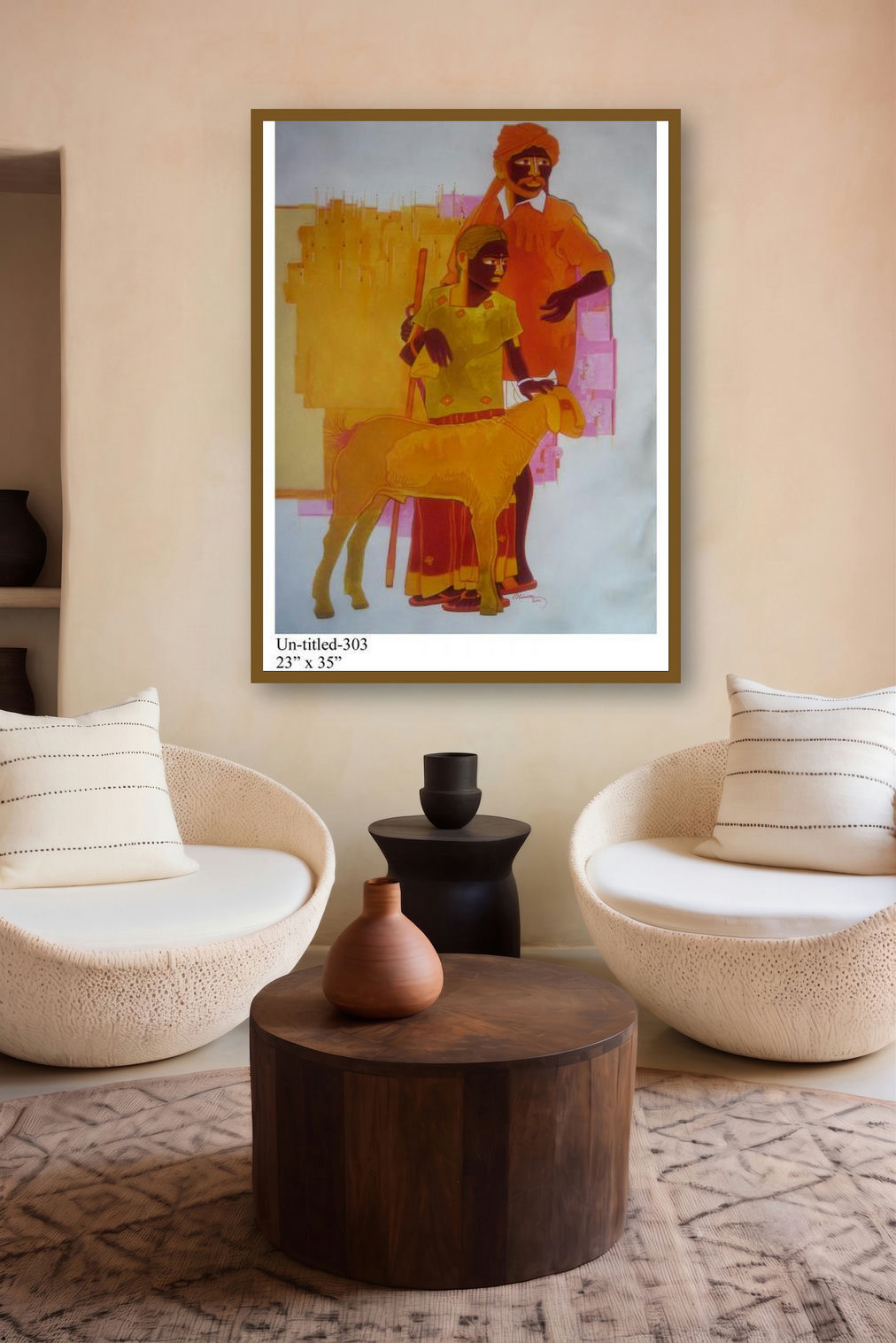Man And Daughter by artist Tailor Srinivas displayed in a Indian Art gallery
