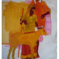 Figurative acrylic painting titled 'Man And Daughter', 23x35 inches, by artist Tailor Srinivas on Canvas