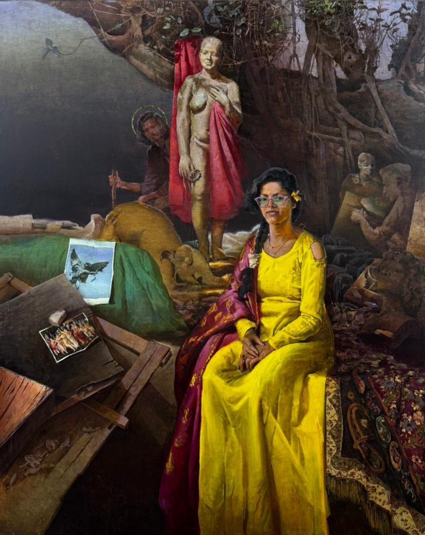 Man And Women' figurative oil painting by artist Ajit Raut, 72x60 inch, on canvas
