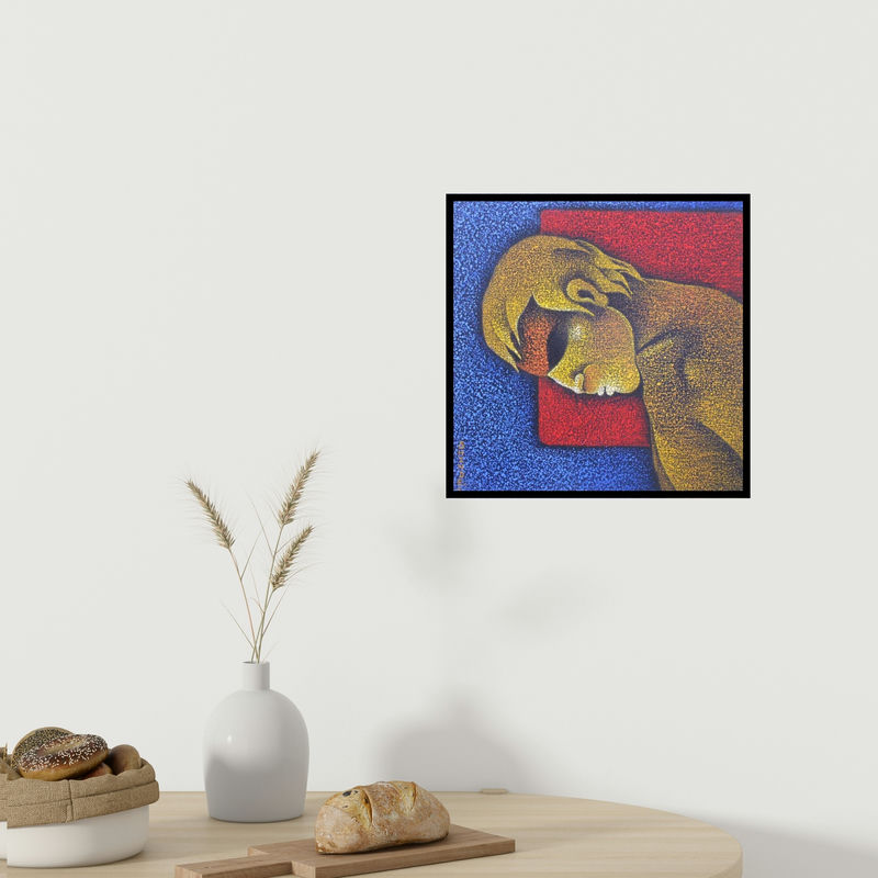 In-situ view of Satyajeet Shinde's 'Man I (Contemplation)' painting in a room