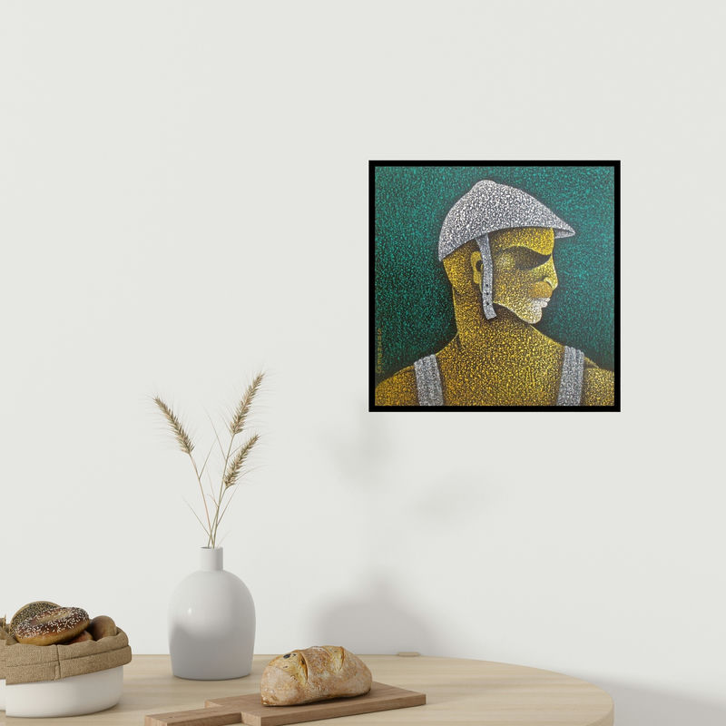 In-situ view of Satyajeet Shinde's 'Man Ii (Stippled Study of a Man)' painting in a room