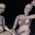 Nude serigraphs painting titled 'Man In Mask', 22x30 inch, by artist Jogen Chowdhury on Paper