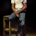 Man At The Studio' figurative oil painting by artist Ajit Raut, 40x24 inch, on canvas