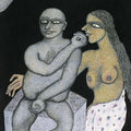 Nude serigraphs painting titled 'Man Woman 3', 30x22 inch, by artist Jogen Chowdhury on Paper