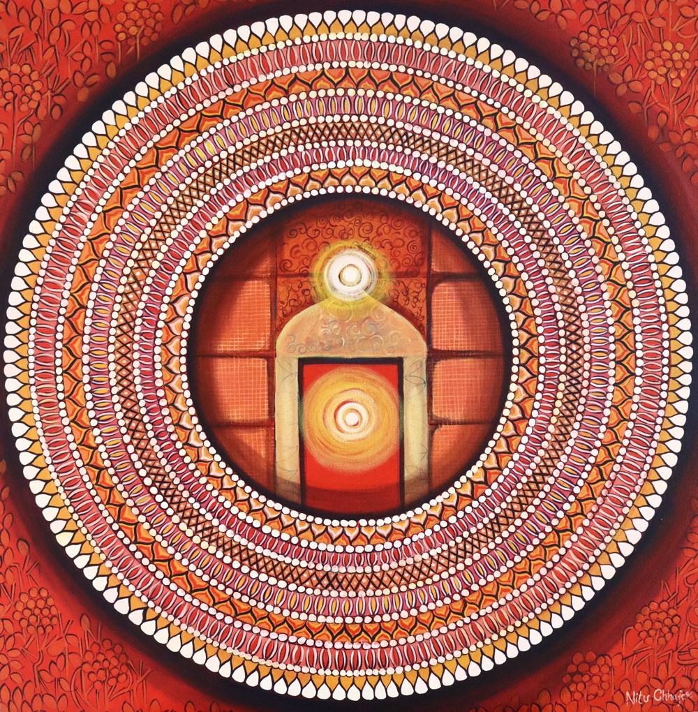 contemporary acrylic painting titled 'Mandala Awekening Light Inside A', 30x30 inches, by artist NITU CHHAJER on canvas