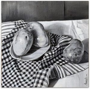 Mangoes (Summer's Bounty) by Amarnath Paul, Original Oil Food Painting on Canvas Board, X-Small Square Wall Art