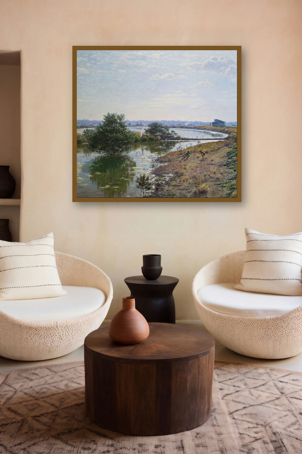 Mangrov Saltwater (Lakeside Haven) by artist Sanjay Sarfare displayed in a Contemporary Exhibition gallery