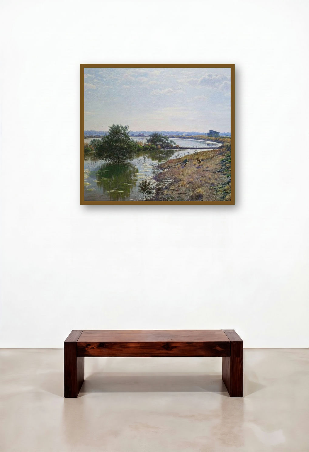 Mangrov Saltwater (Lakeside Haven) by artist Sanjay Sarfare displayed in a Rustic Dining Room