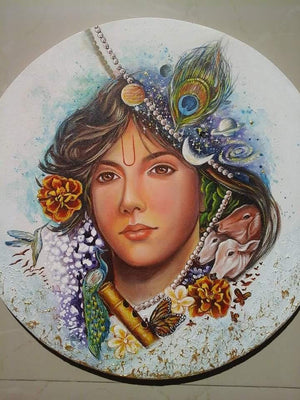 Manmohna (Divine Gaze) by Sonia Kumar, Original Acrylic Figurative Painting on Canvas, Small Square Wall Art