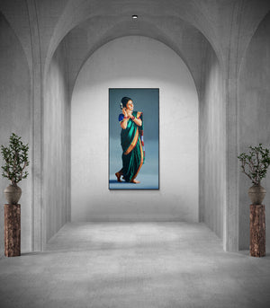 Preview of 'Manodnya (A Moment of Grace)' Painting by Vinayak Takalkar shown on a wall in a furnished room.