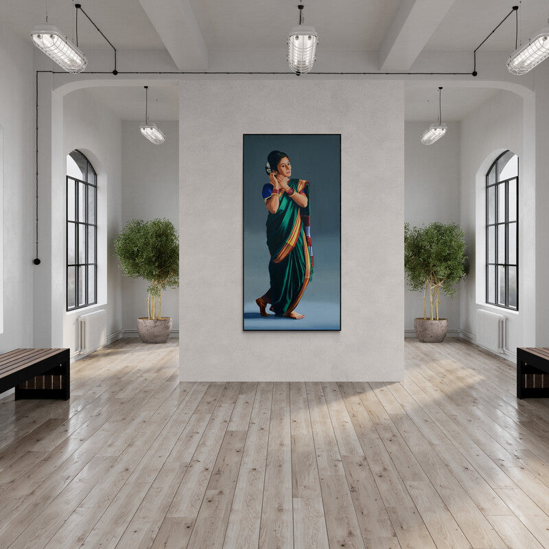 In-situ view of Vinayak Takalkar's 'Manodnya (A Moment of Grace)' painting in a room