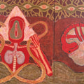 'Mansa (Goddess Of Fertility) (Diptych)' contemporary mixed-media painting by artist Shyam Koli, 36x72 inch, on canvas