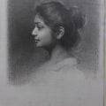 Figurative charcoal painting titled 'Mansi 2', 14x11 inches, by artist Vaibhav Naik on Paper