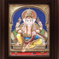 Religious tanjore traditional art titled 'Mantap Ganesha Tanjore Painting 2', 24x18 inches, by artist Myangadi Tanjore on Plywood