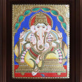 Religious tanjore traditional art titled 'Mantap Ganesha Tanjore Painting 3', 24x18 inches, by artist Myangadi Tanjore on Plywood