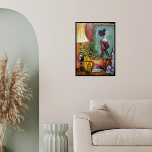 In-situ view of Sheetal Singh's 'Mantel' painting in a room