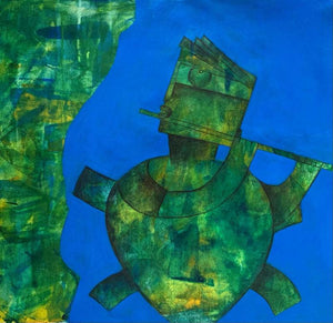 Figurative acrylic ink painting titled 'Manthan', 24x26 inches, by artist Amit Pithadia on Canvas