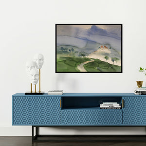 Preview of 'Many Paths To Him 2' Painting by Prashant Prabhu shown on a wall in a furnished room.