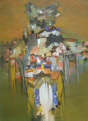 Map Of India (Summit Sanctuary) by Sunil Bambal, Original Acrylic Abstract Painting on Canvas, Large Vertical Wall Art